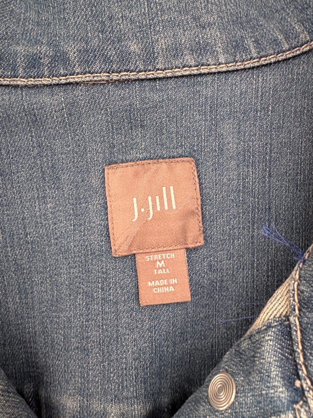 J. Jill Light Blue Denim Jacket with Multicolor Embroidered Yoke - Picture 8 of 13